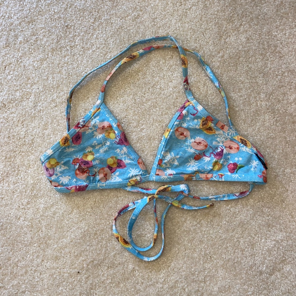 Jolyn Clothing Blue Floral Triangle Bikini Top